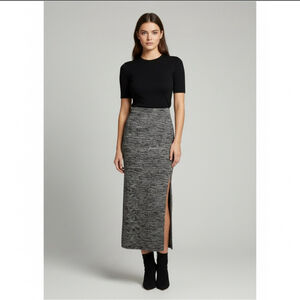 ATMOSPHERE Gray Black Elastic High Waist Maxi Skirt With Side High Slit Size 8